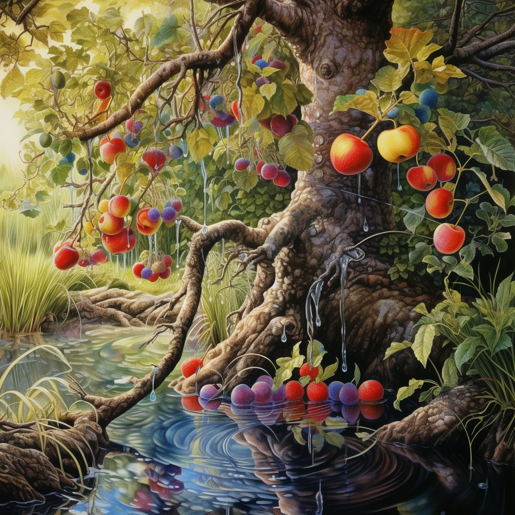 Colorful Colored Pencil Tree with Fruits in Water