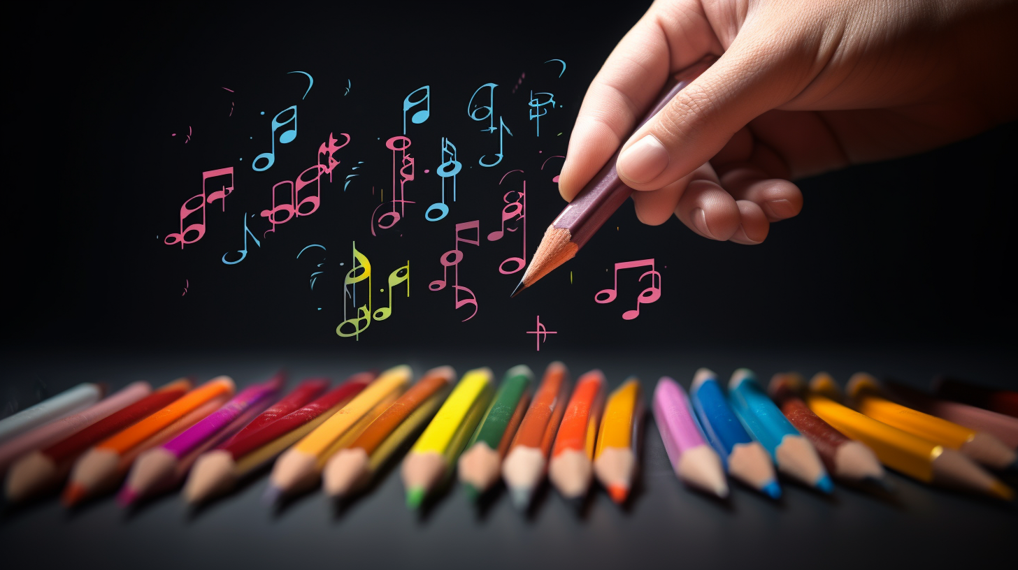 Detailed and colorful pencils with music notes