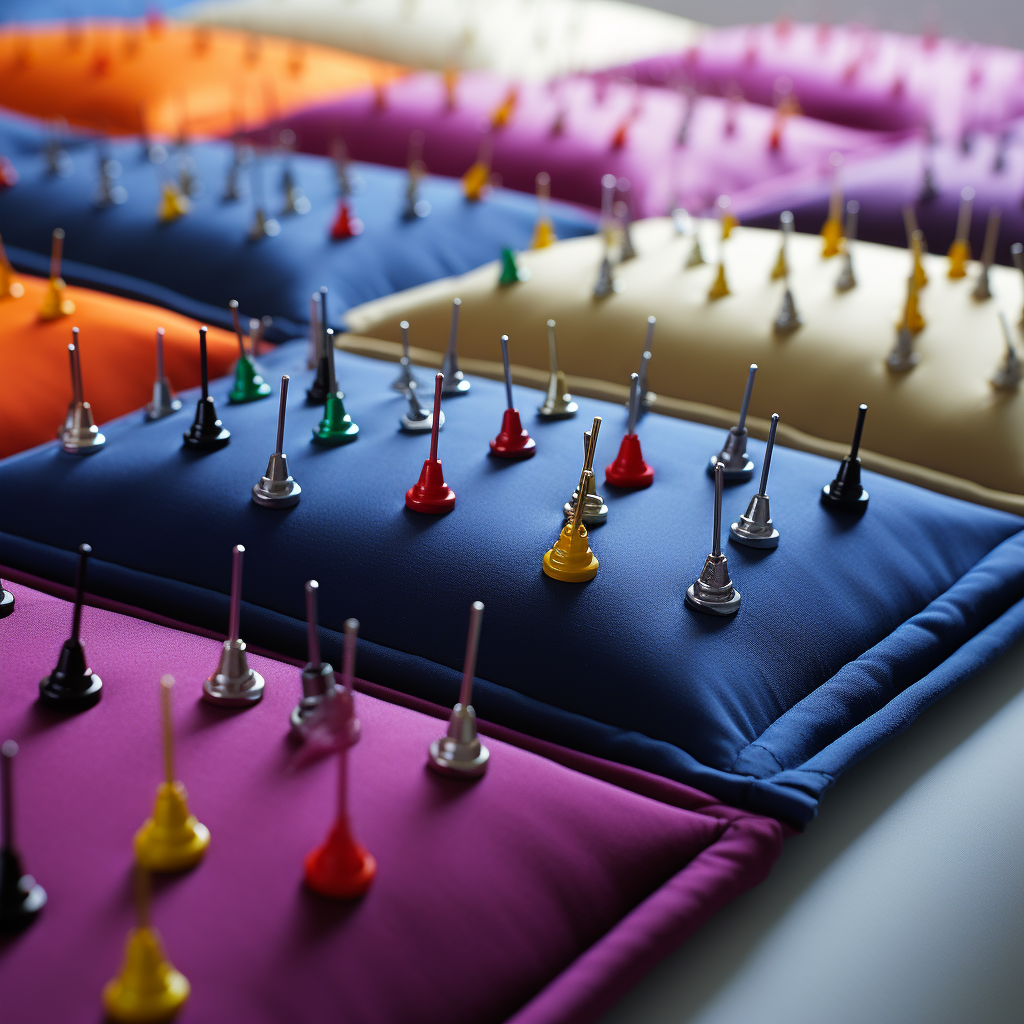 colored pins on a mattress