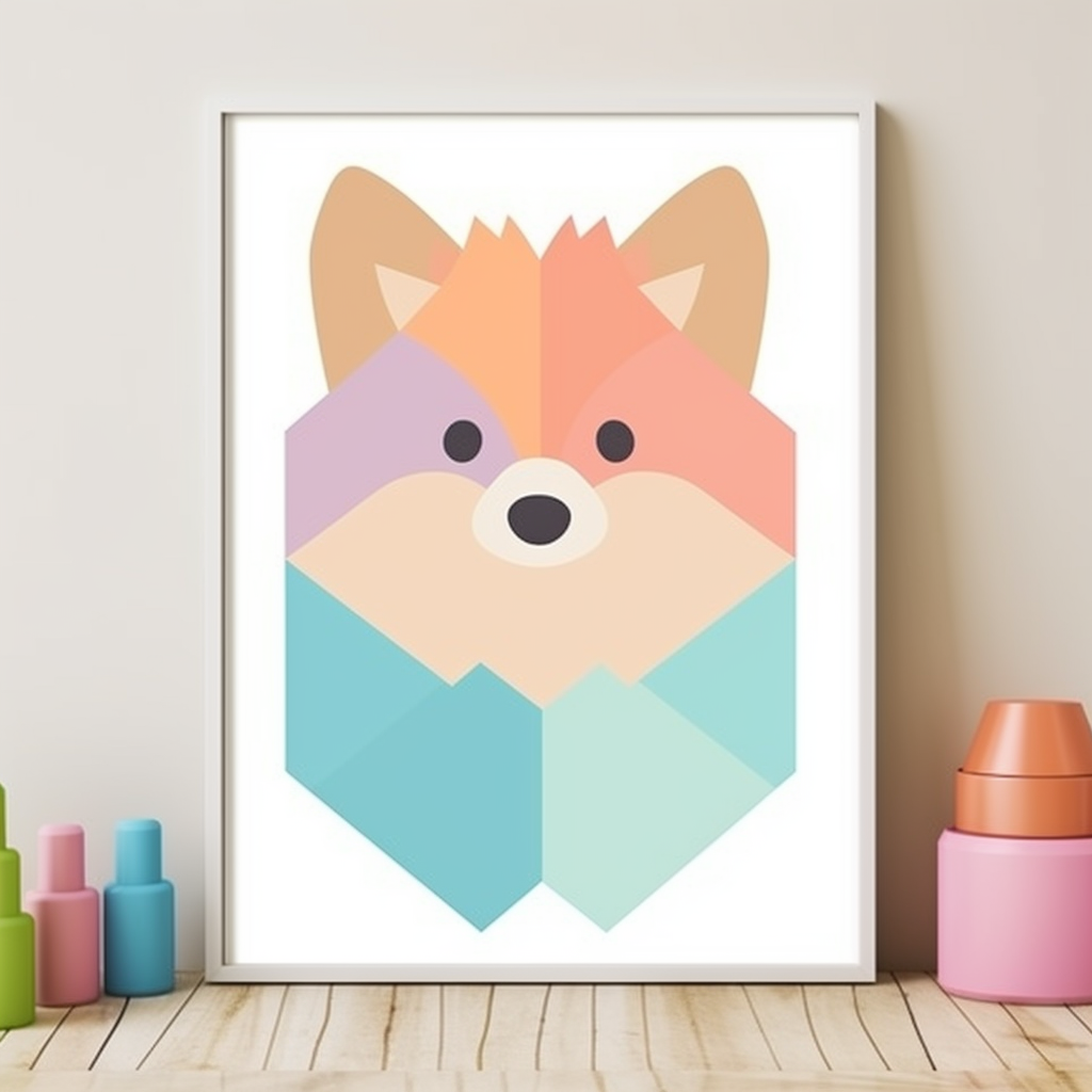 Colorful geometric print with pomeranian shape