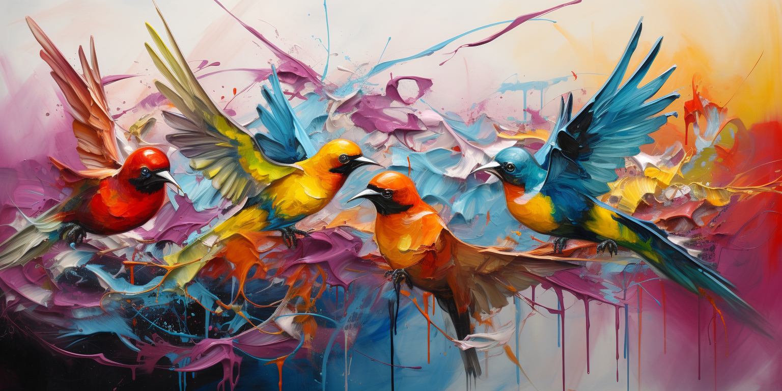 Birds in Colorful Abstract Painting