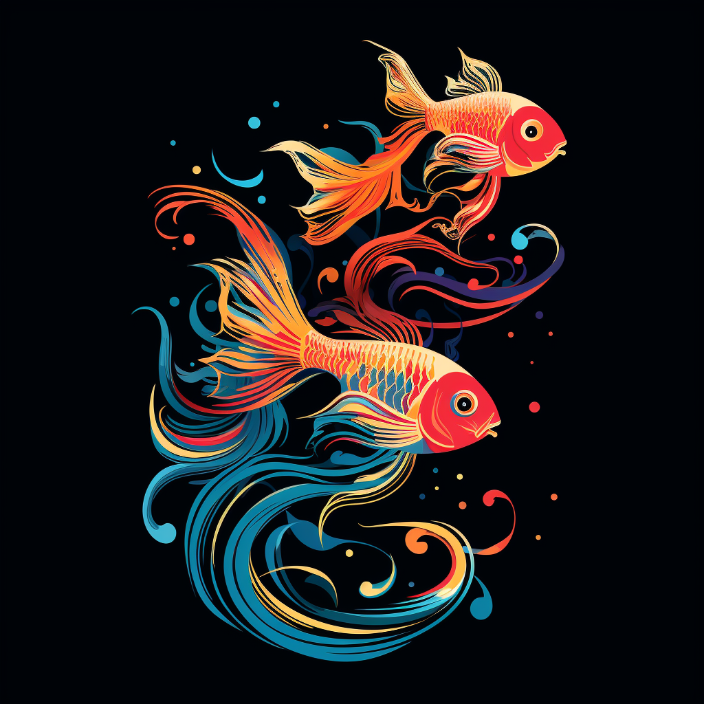 Colorful abstract silhouette fishes swimming