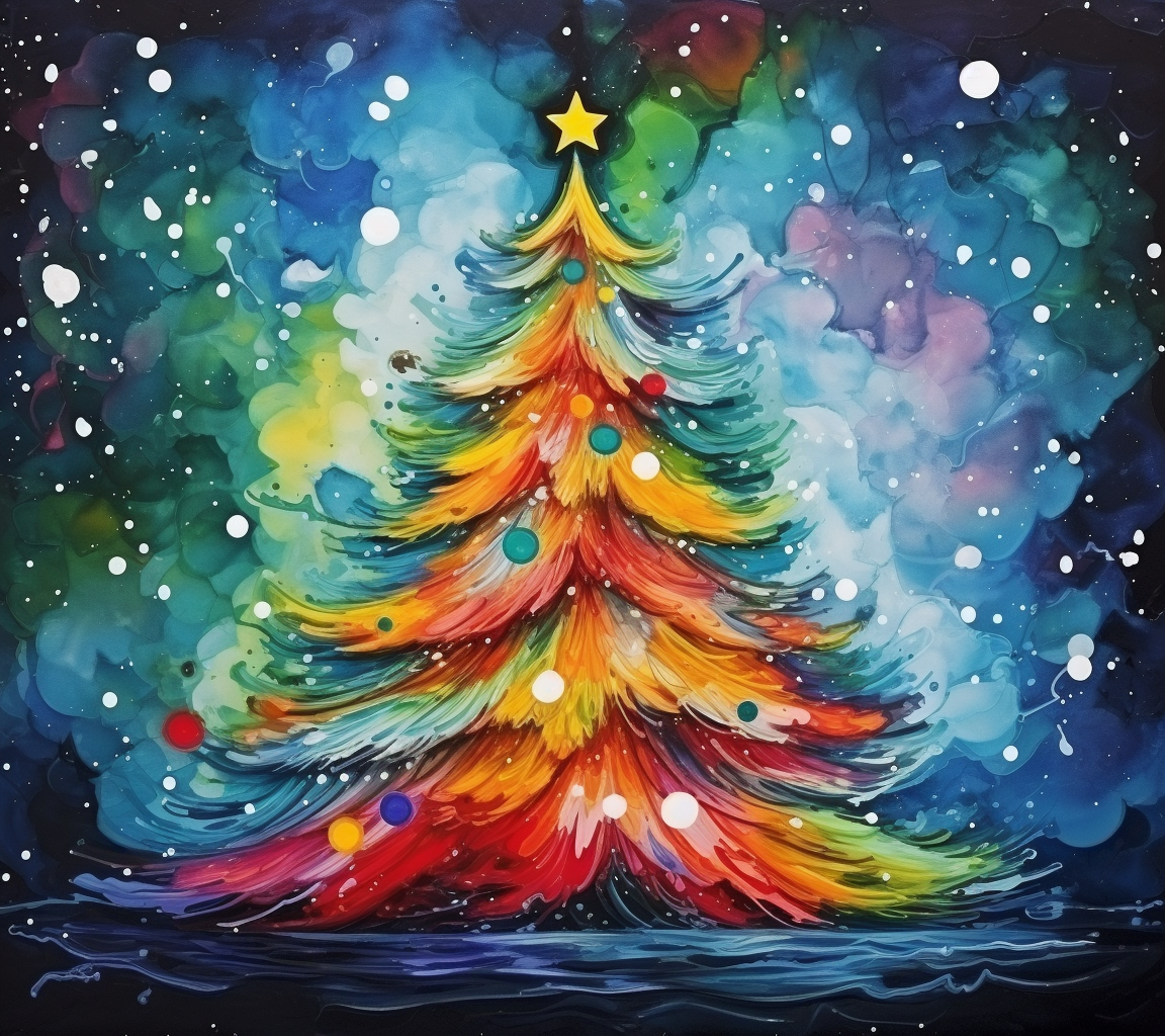 Vibrant alcohol ink Christmas tree art