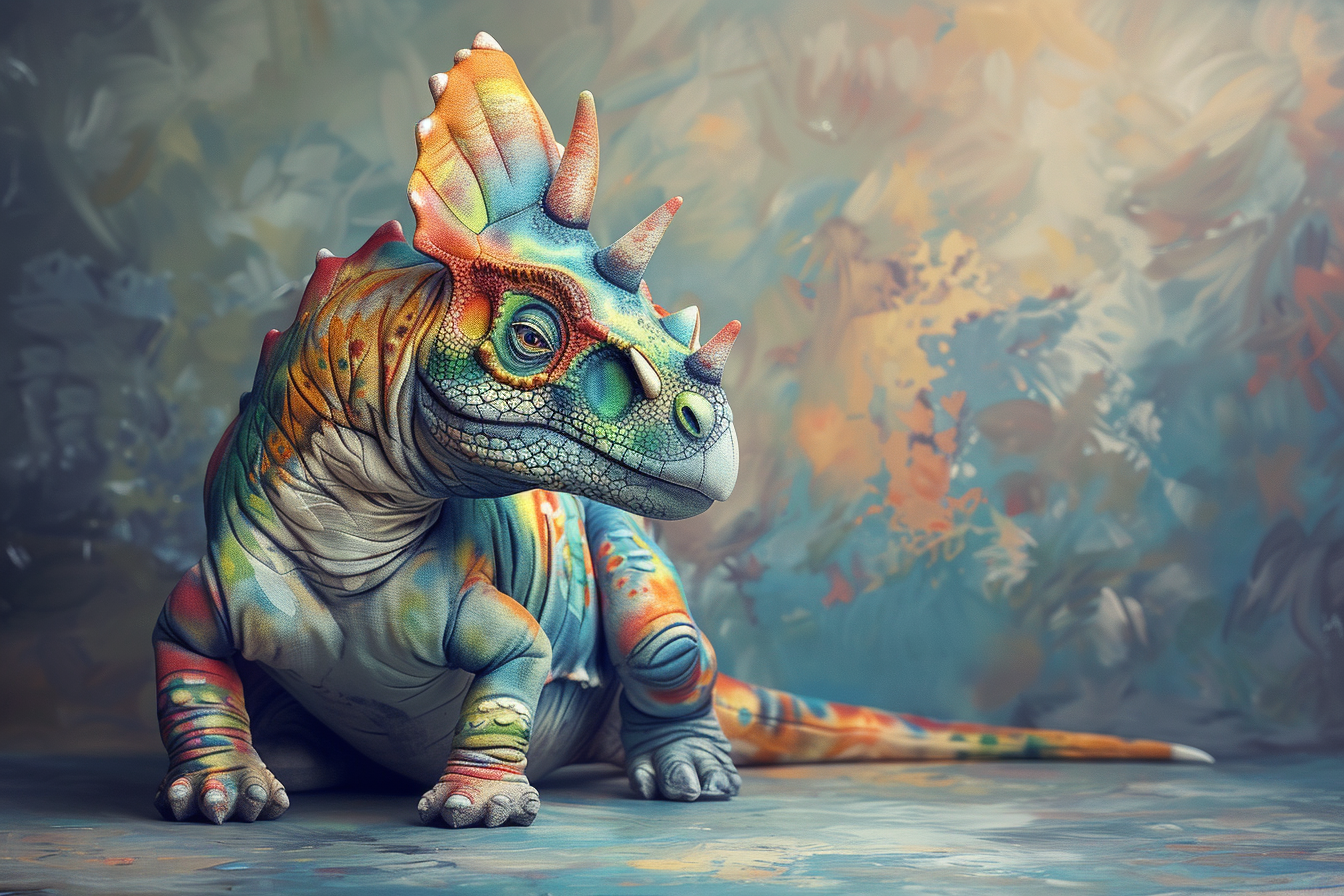 colorful baby dinosaur sitting studio