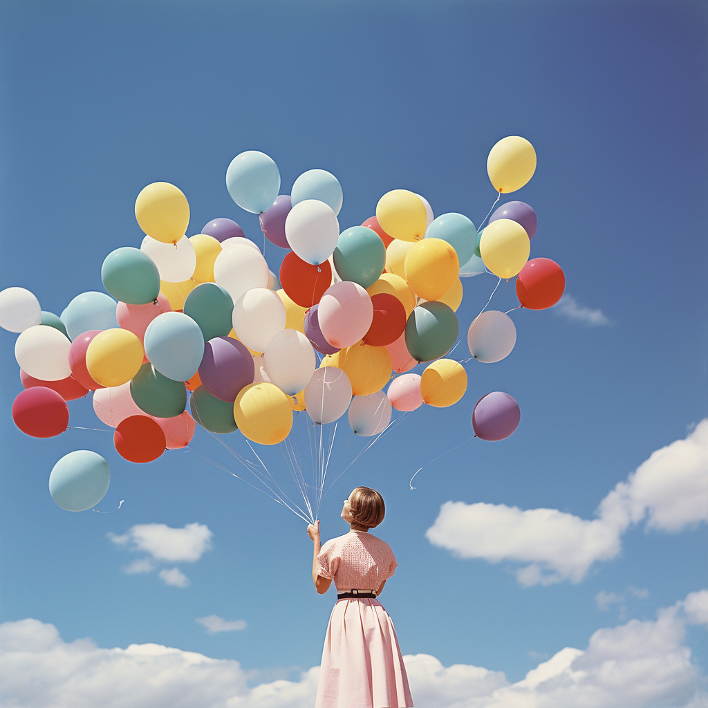 Colorful balloons drifting in blue sky