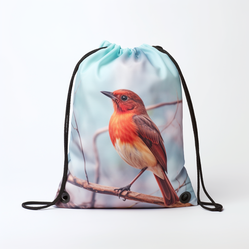 Colorful bird backpack with drawstring closure