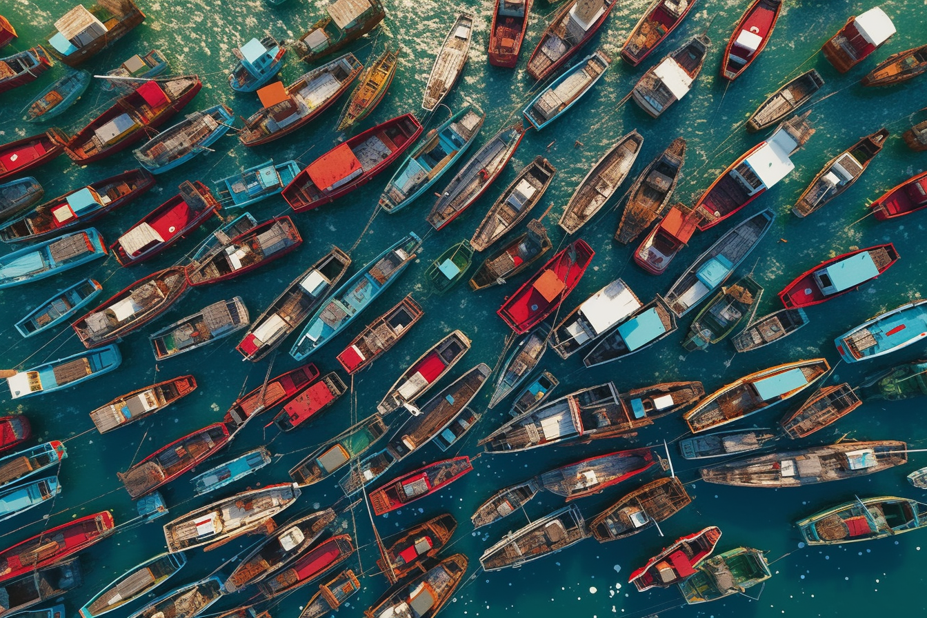 Colorful boat alignment on the sea