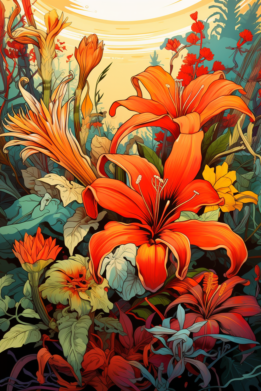 Colorful botanical graffiti artwork