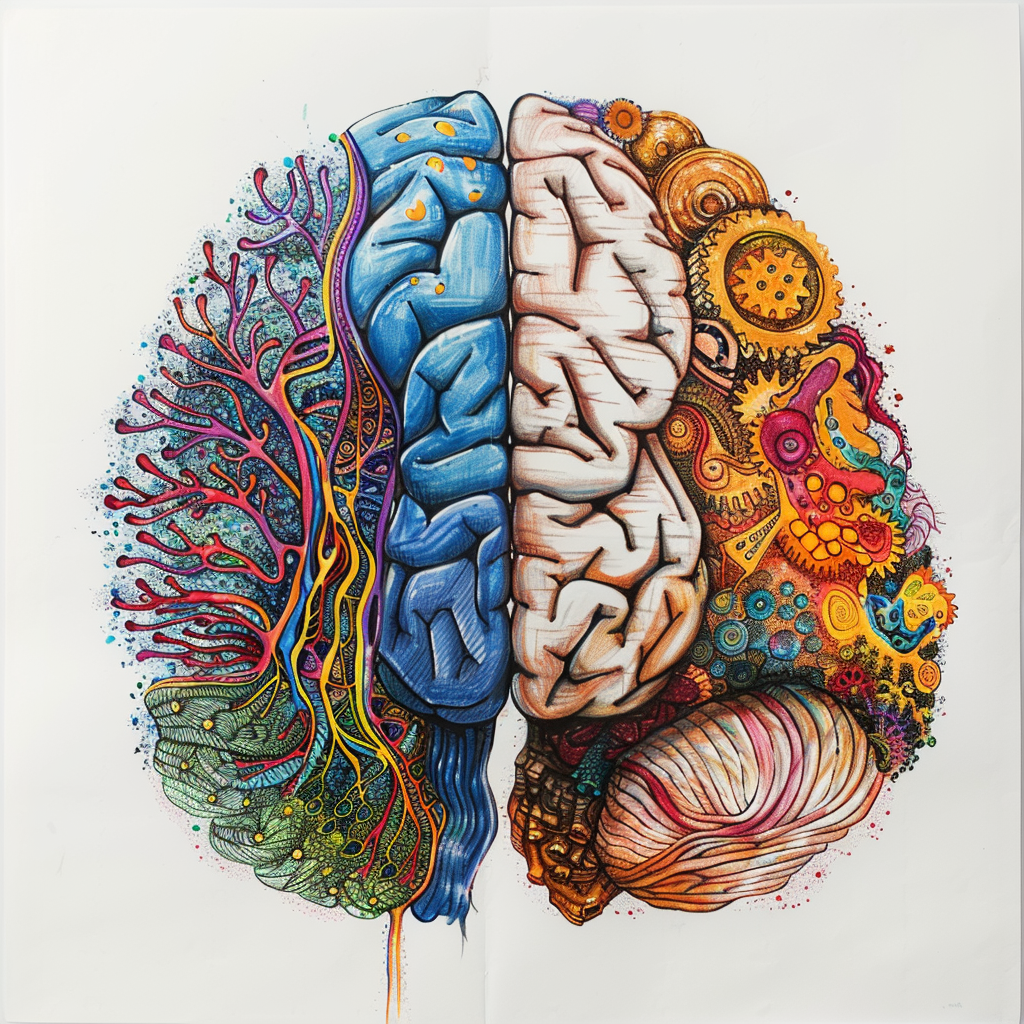 Colorful brain gears structure