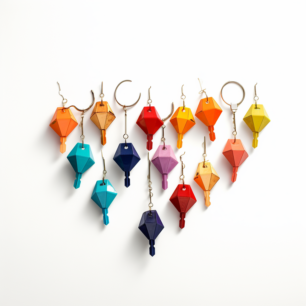 Colorful car keys on string