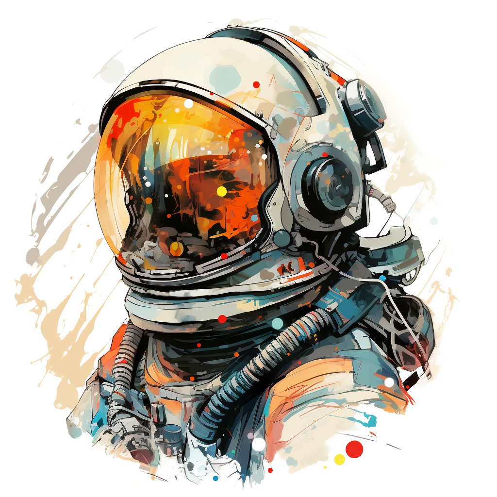 Colorful Cartoon Astronaut in Fine Line Style