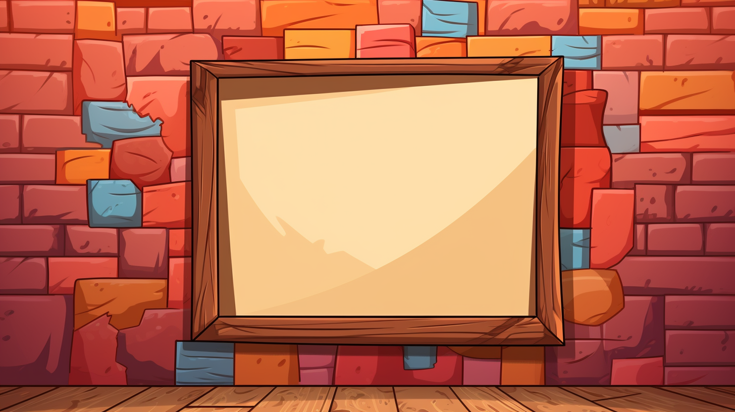 Colorful cartoon frame with bricks, sticks, and hay