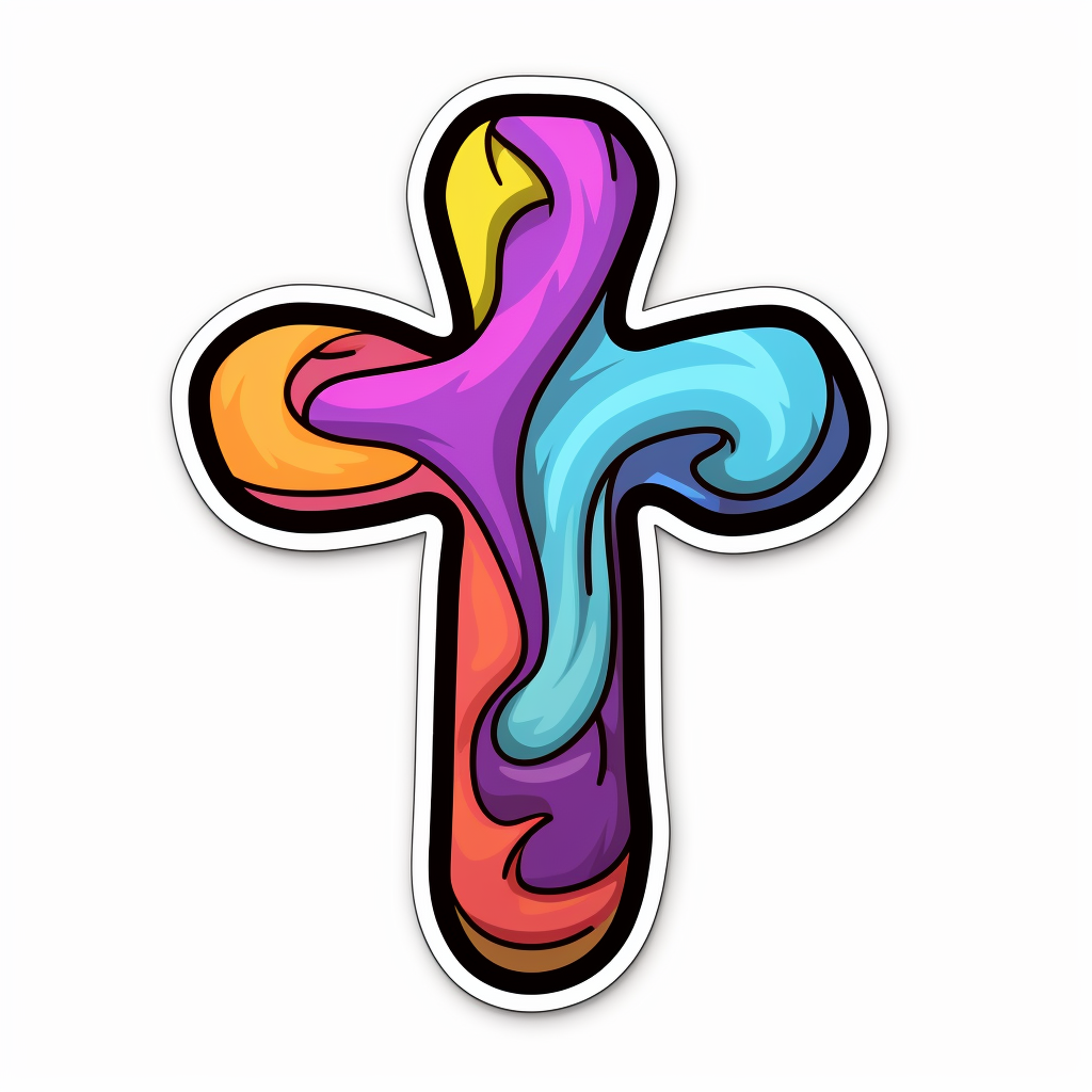 Colorful Christian Cross Cartoon Sticker