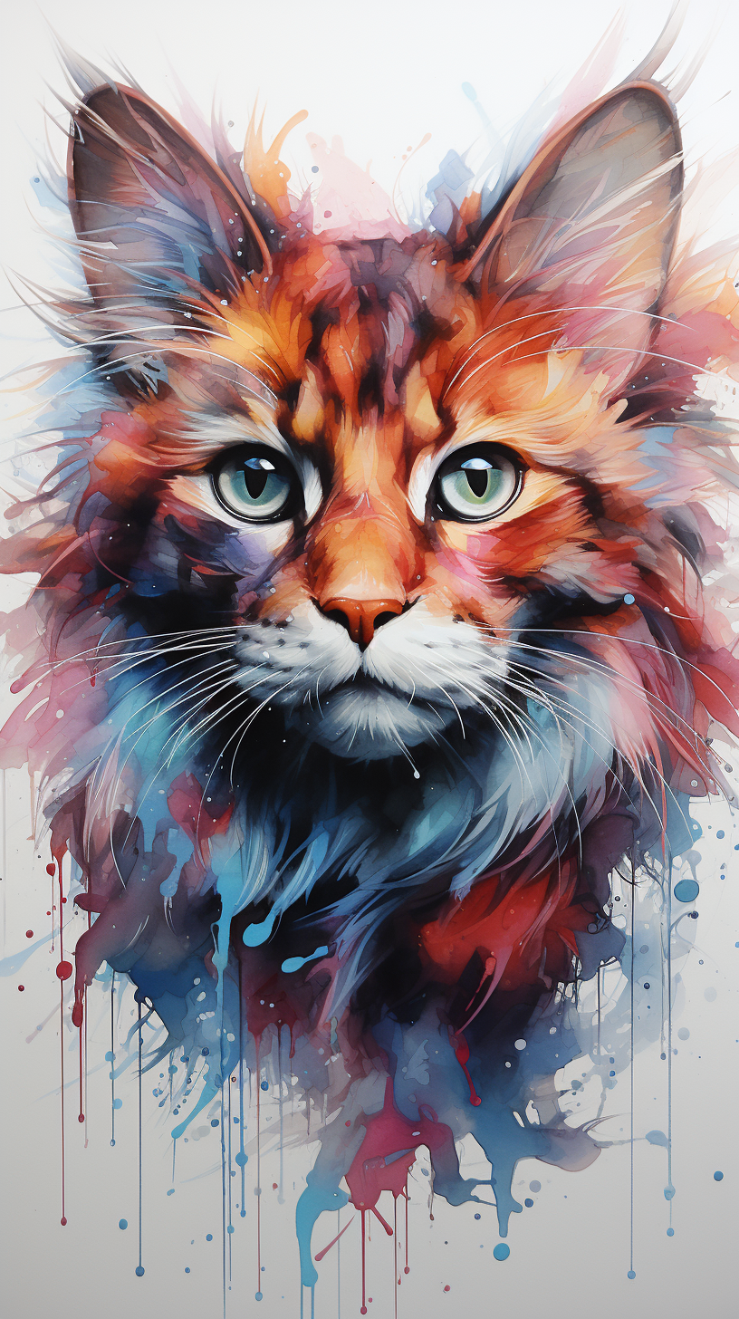 Colorful cat watercolor drawing