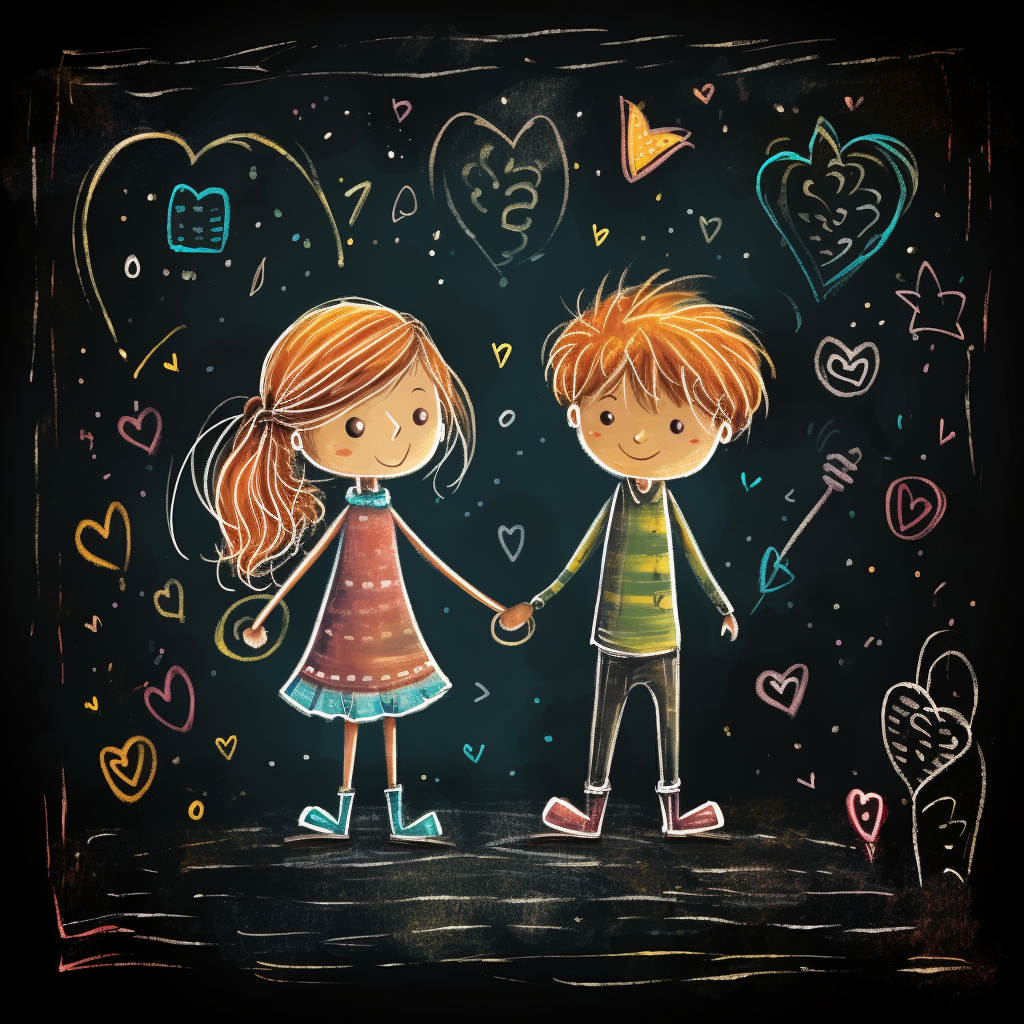 Cute boy and girl drawing with colorful chalk