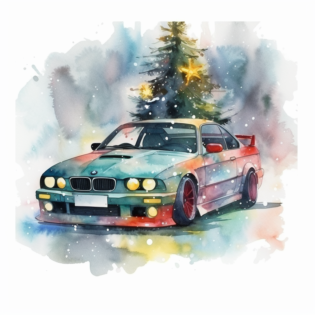 Colorful Christmas Tree Drift Car Illustration