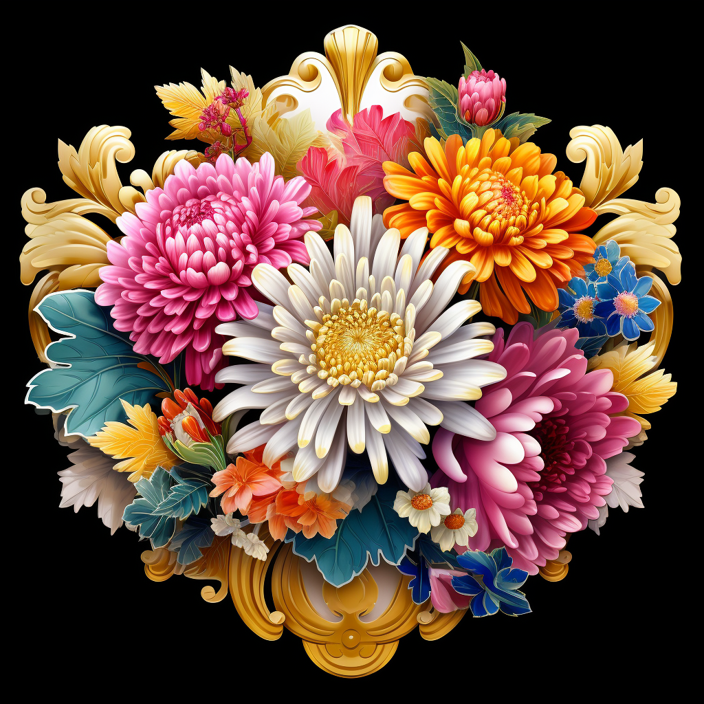 Vibrant chrysanthemum coat of arms