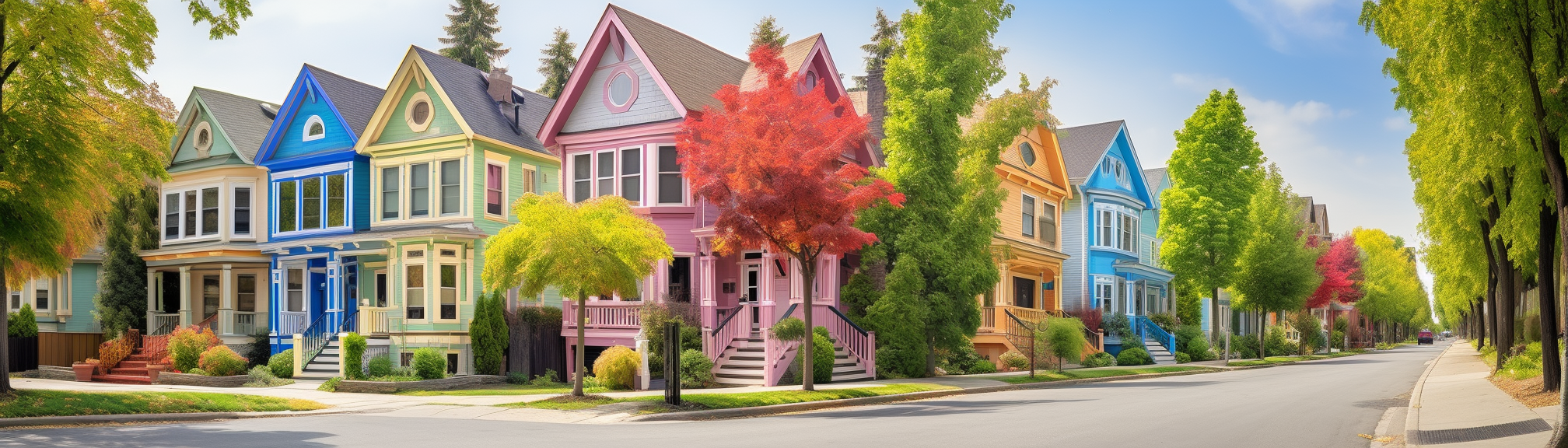 Colorful Craftsman Style Homes and Tree-Lined Streets