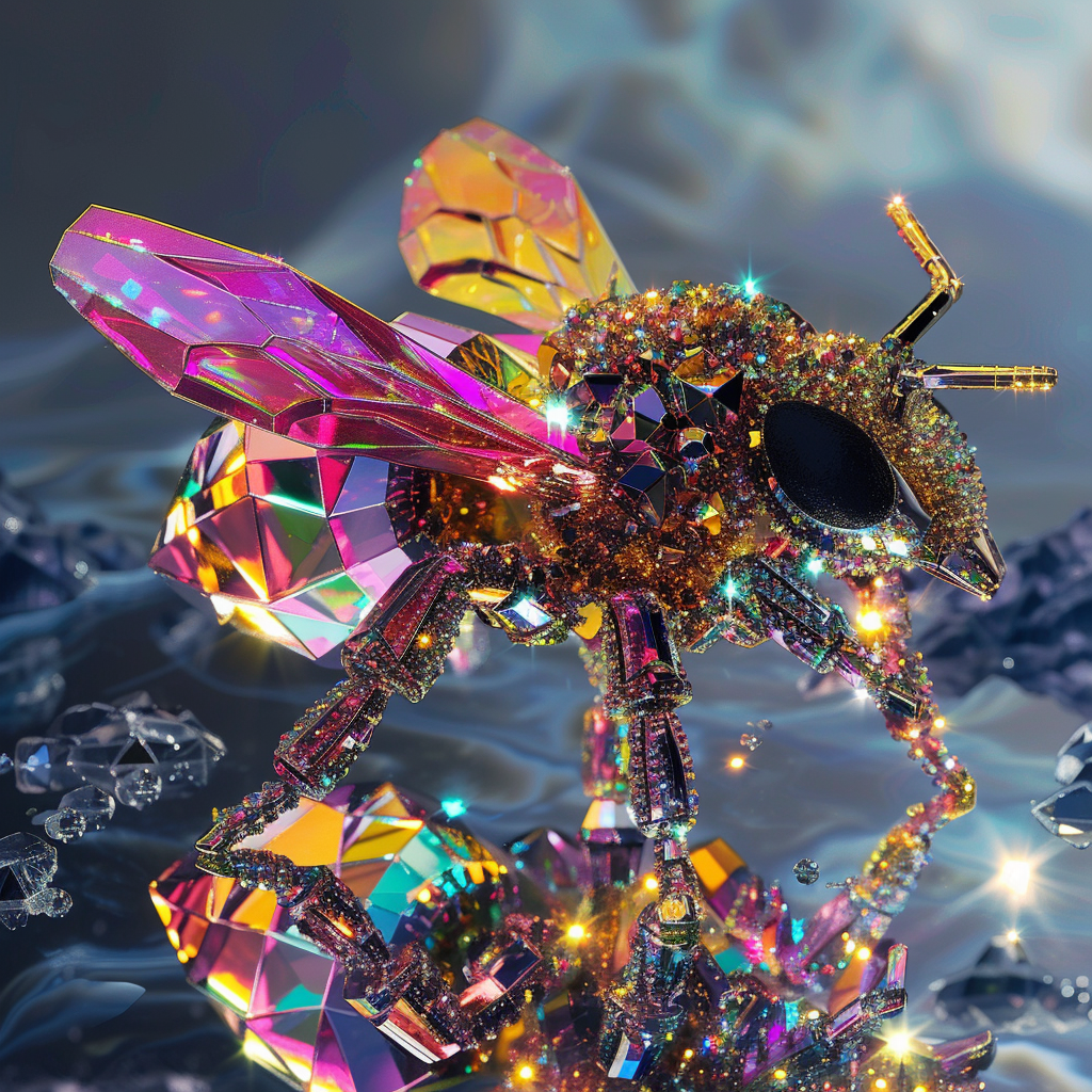 Crystal bee in reflective world