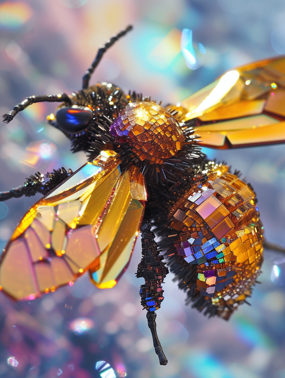 Colorful crystal bee with reflective wings