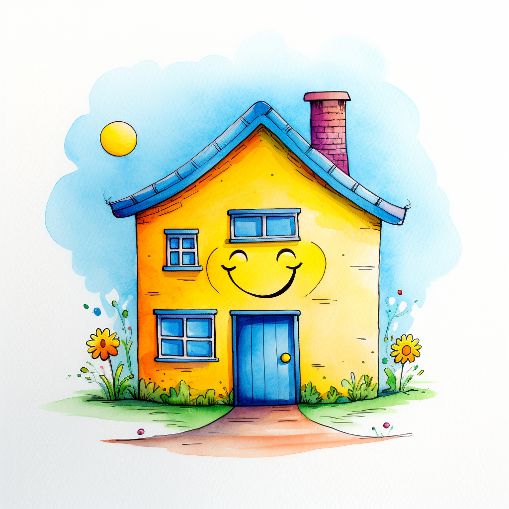 Colorful cute house with smiley emoji