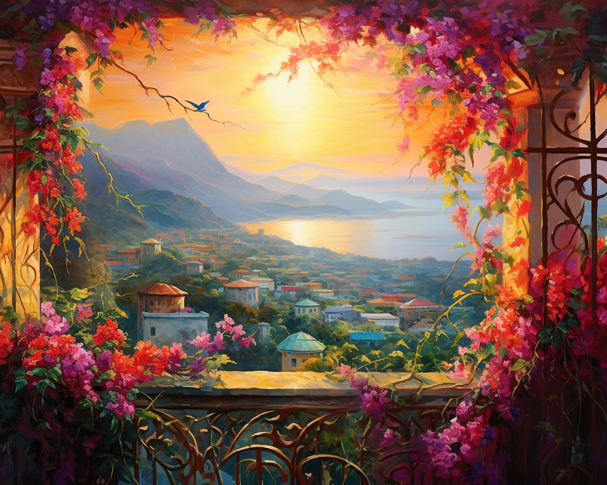 Vibrant Bougainvillea with Mountain View