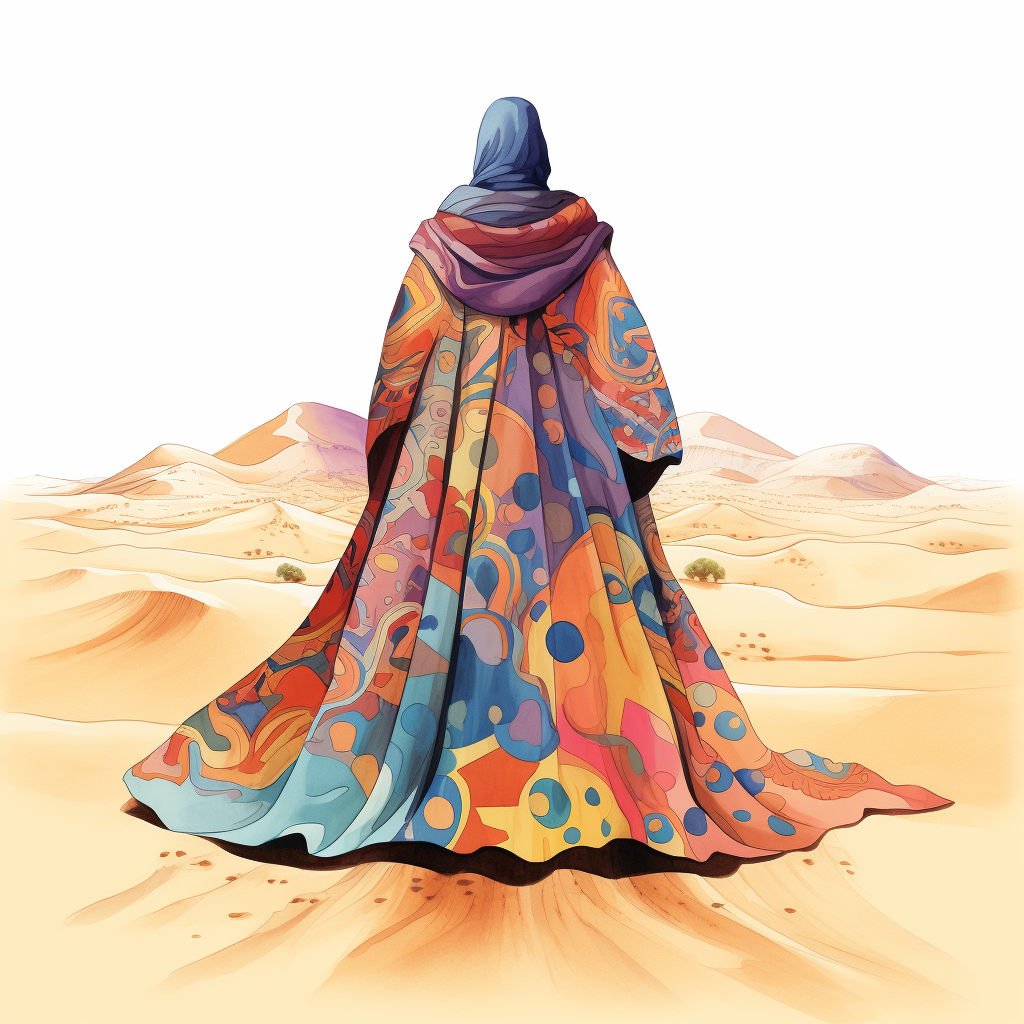 Vibrant desert coat from behind