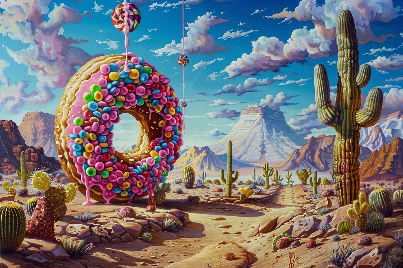 Colorful donut in desert fantasy