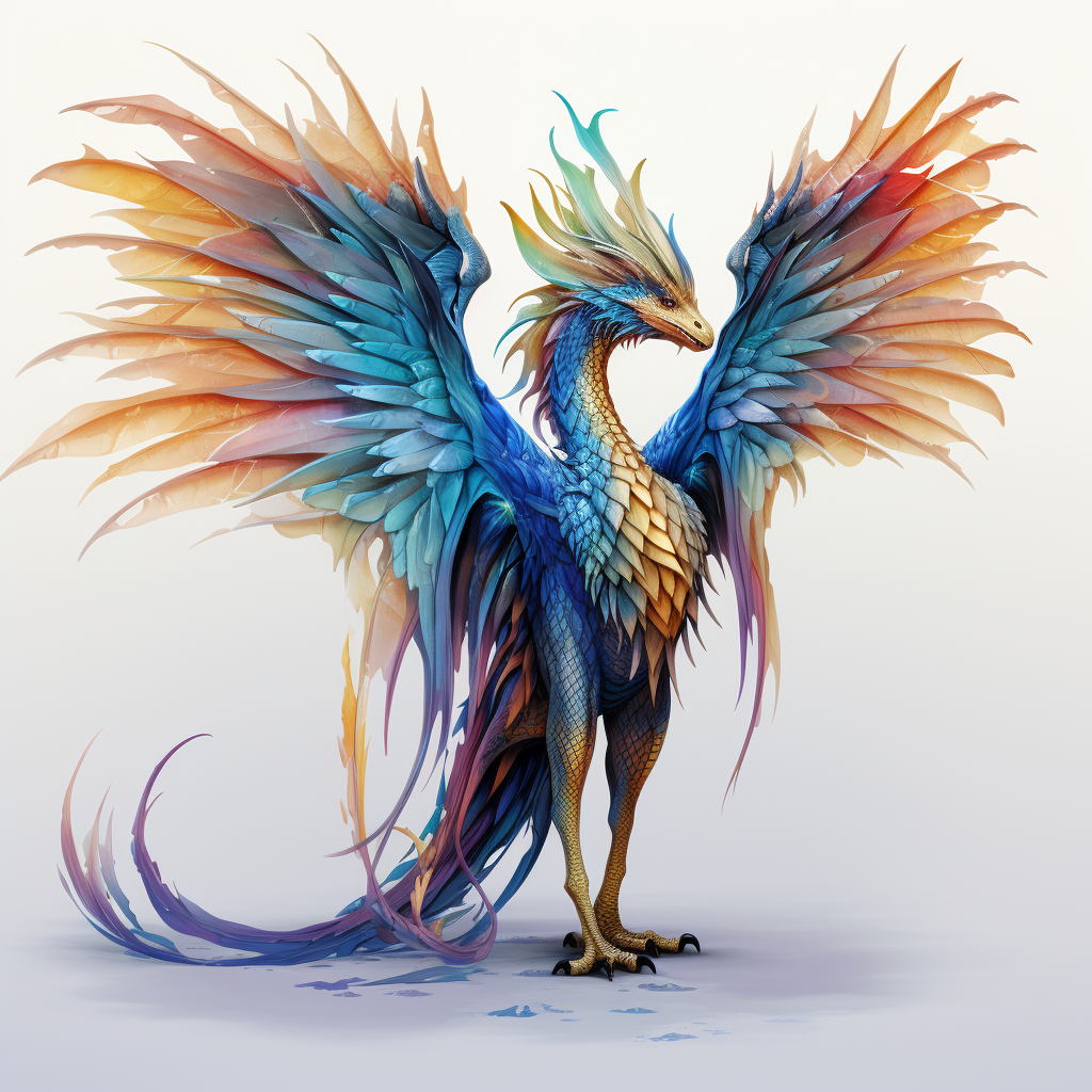 Colorful dragon with feathers and large wings