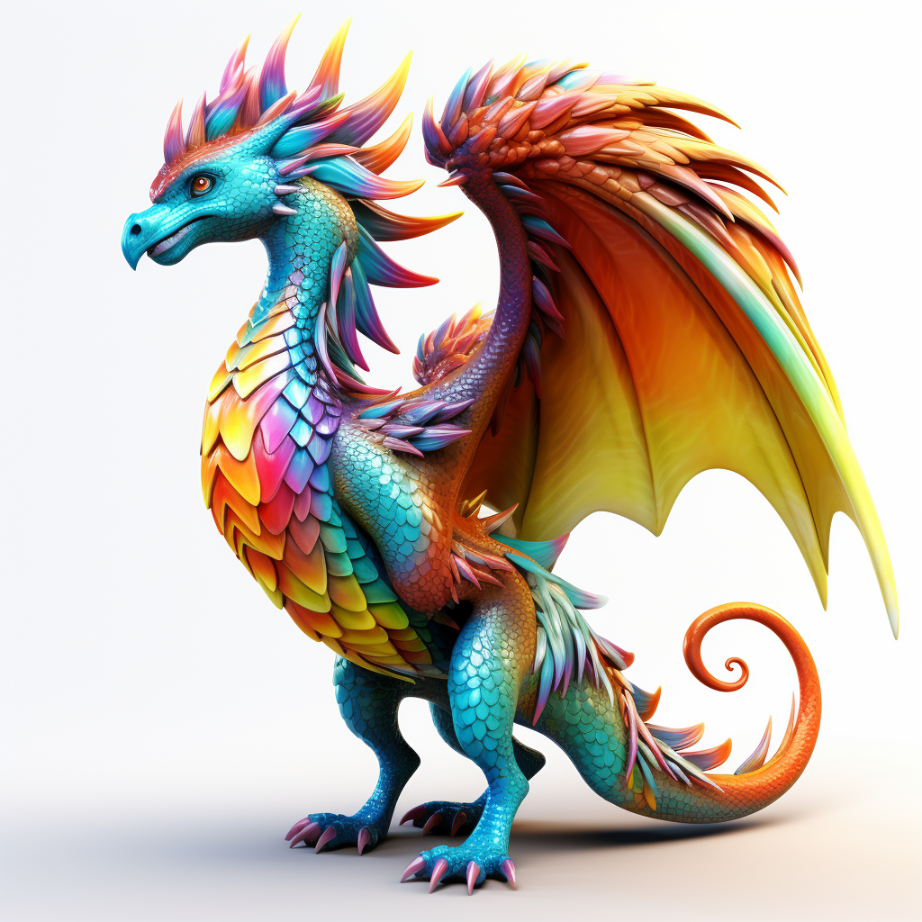 Colorful dragon with soft feathers