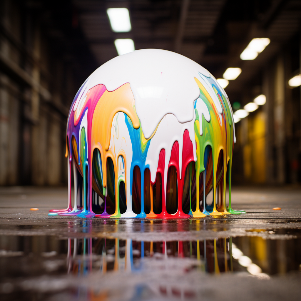 Vibrant paint-drenched sphere artwork