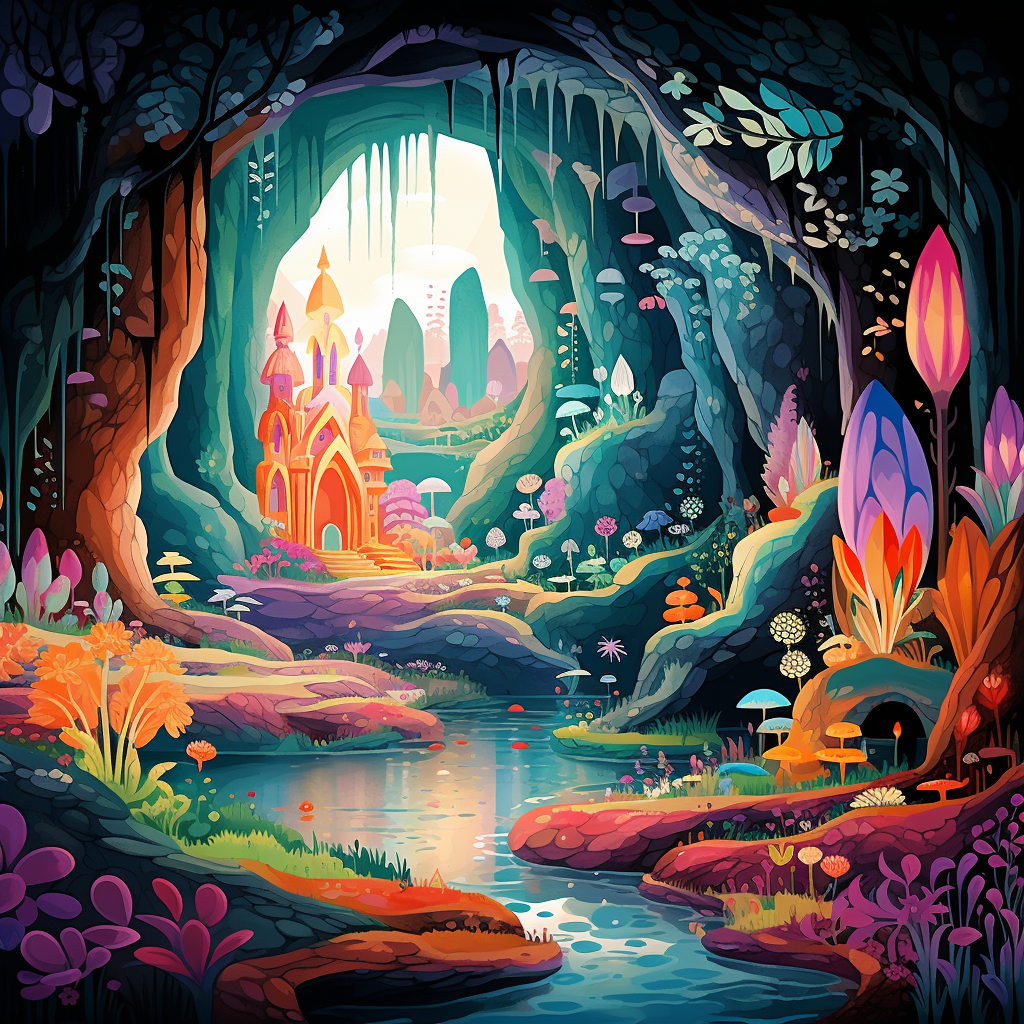 Enchanting fairytale cave with sparkling treasure