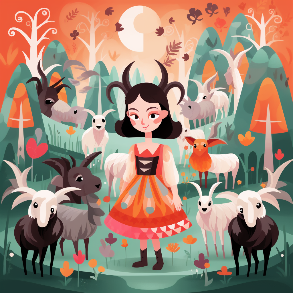 Fairytale goat herder with vibrant colors