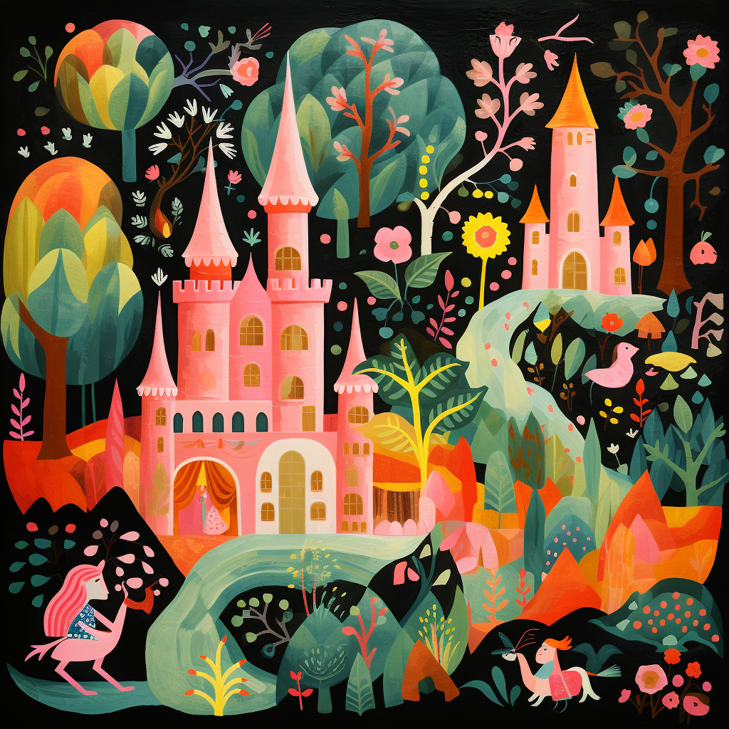 Colorful fairytale treasure trove in Mary Blair style