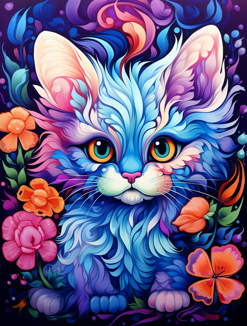 Cute colorful fantasy animal kitten