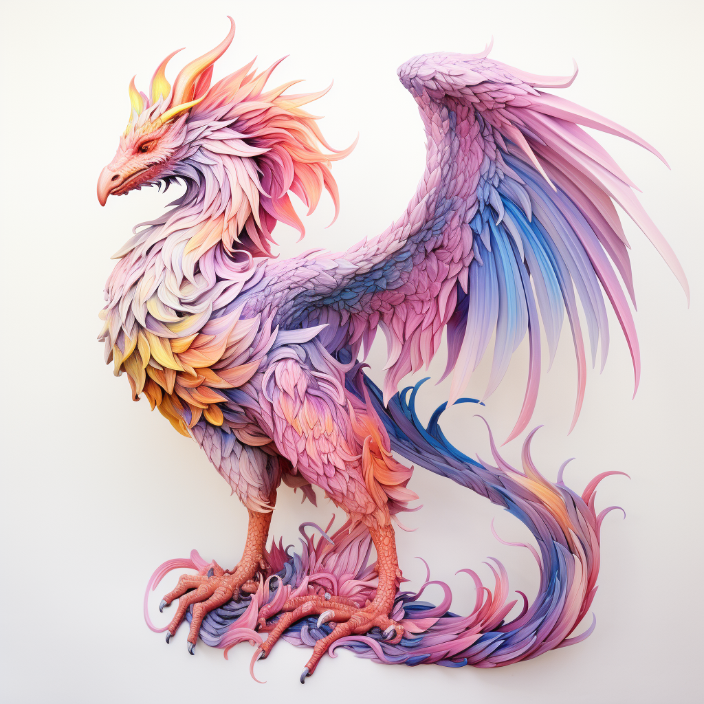 Colorful feathered dragon on white background