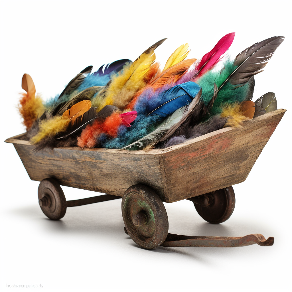 Colorful feathers in wheelbarrow picture