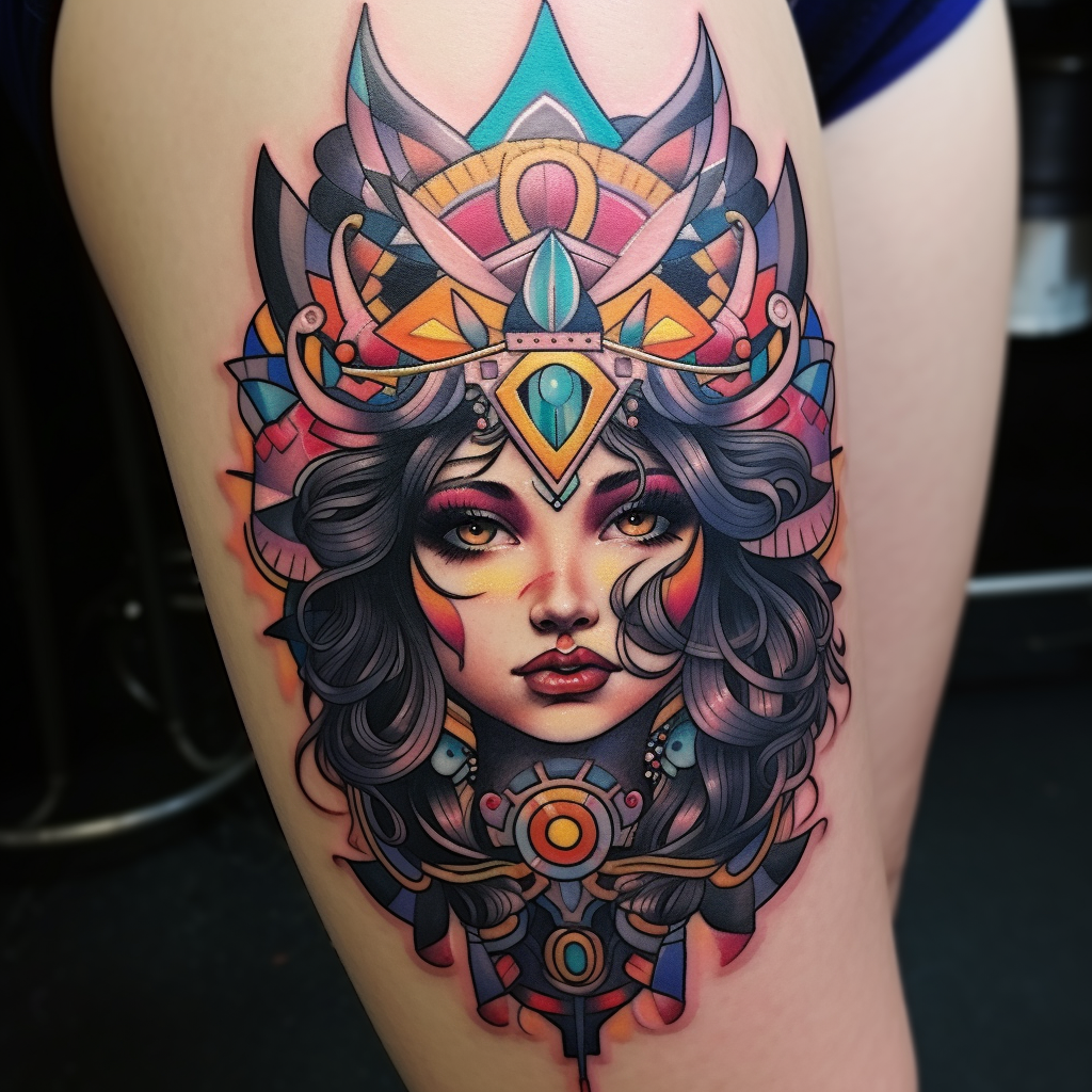 Vibrant knee tattoo design