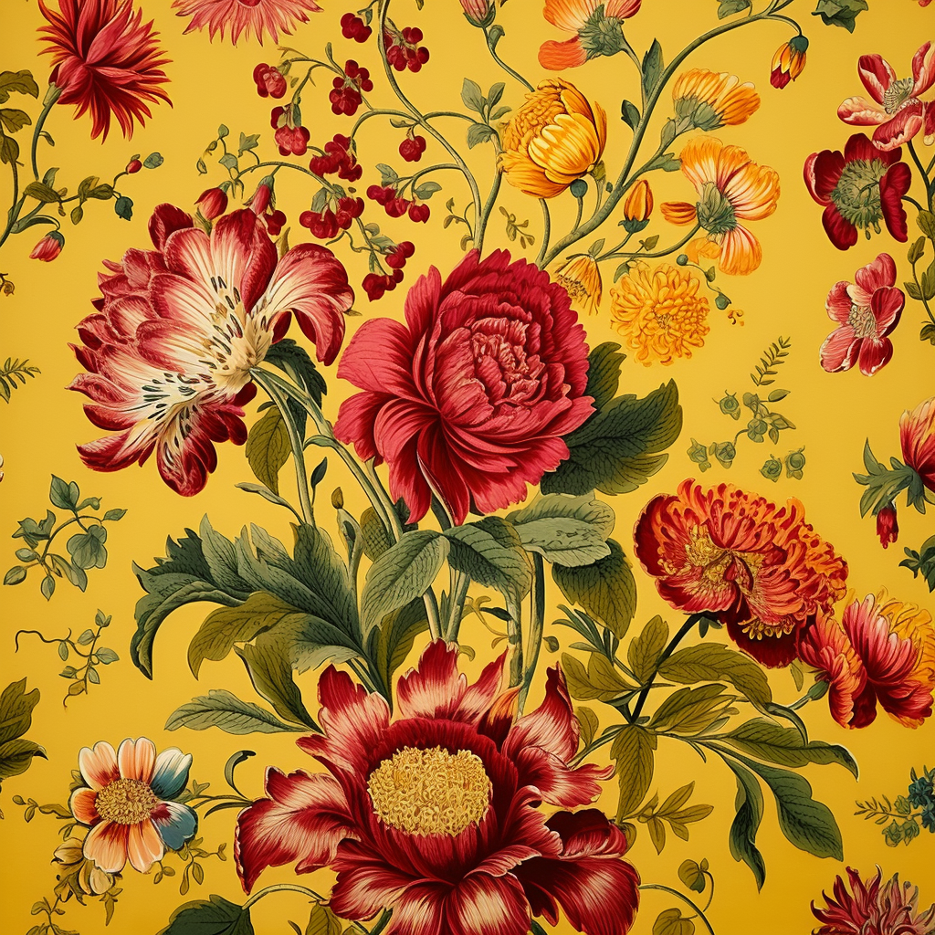 Colorful flower wallpaper in Qajar art style