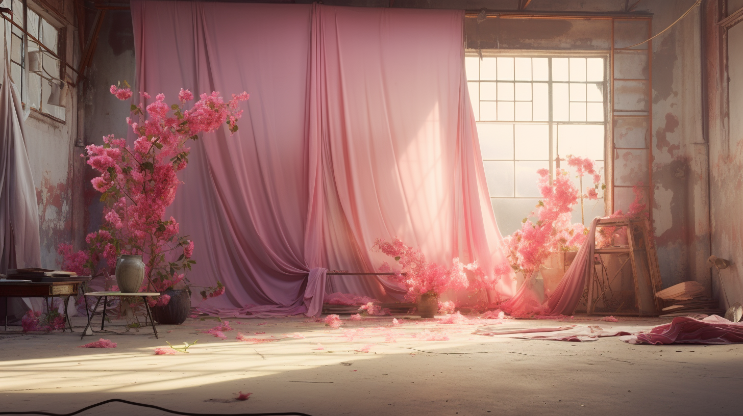 Colorful flowers in abandoned warehouse