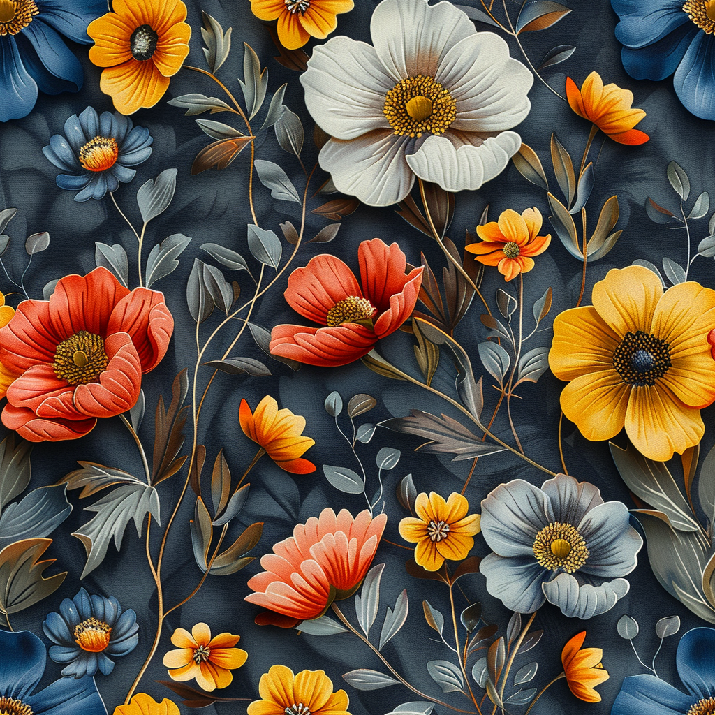 Colorful Flowers on Dark Background