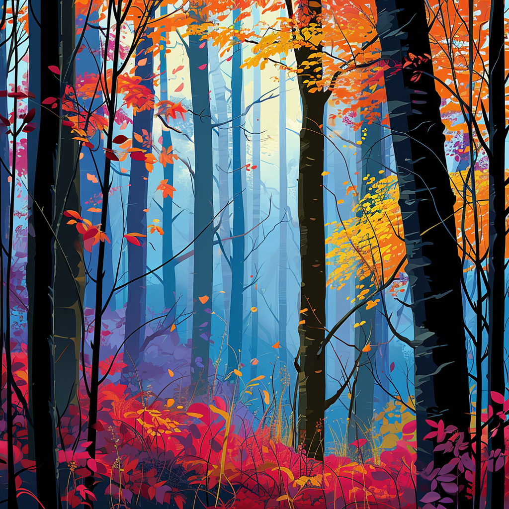 Vibrant Forest with Eyvind Earle's Style