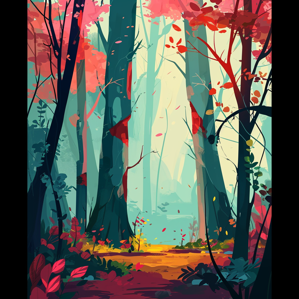 Colorful forest illustration inspired by Samurai Jack