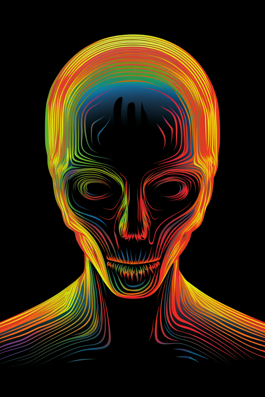 Colorful gas alien surrounded by static