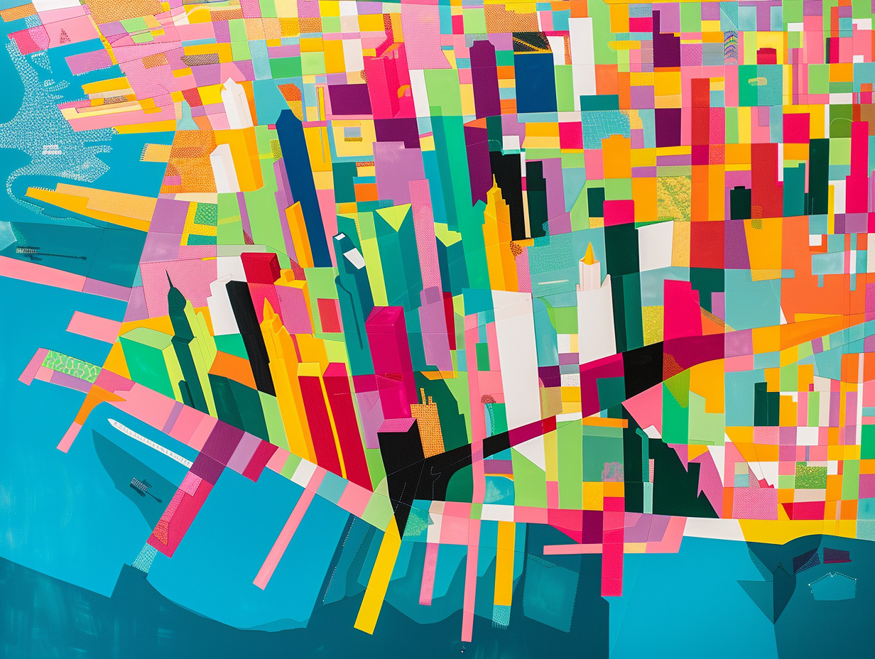 Vibrant Manhattan Island Geometric Map