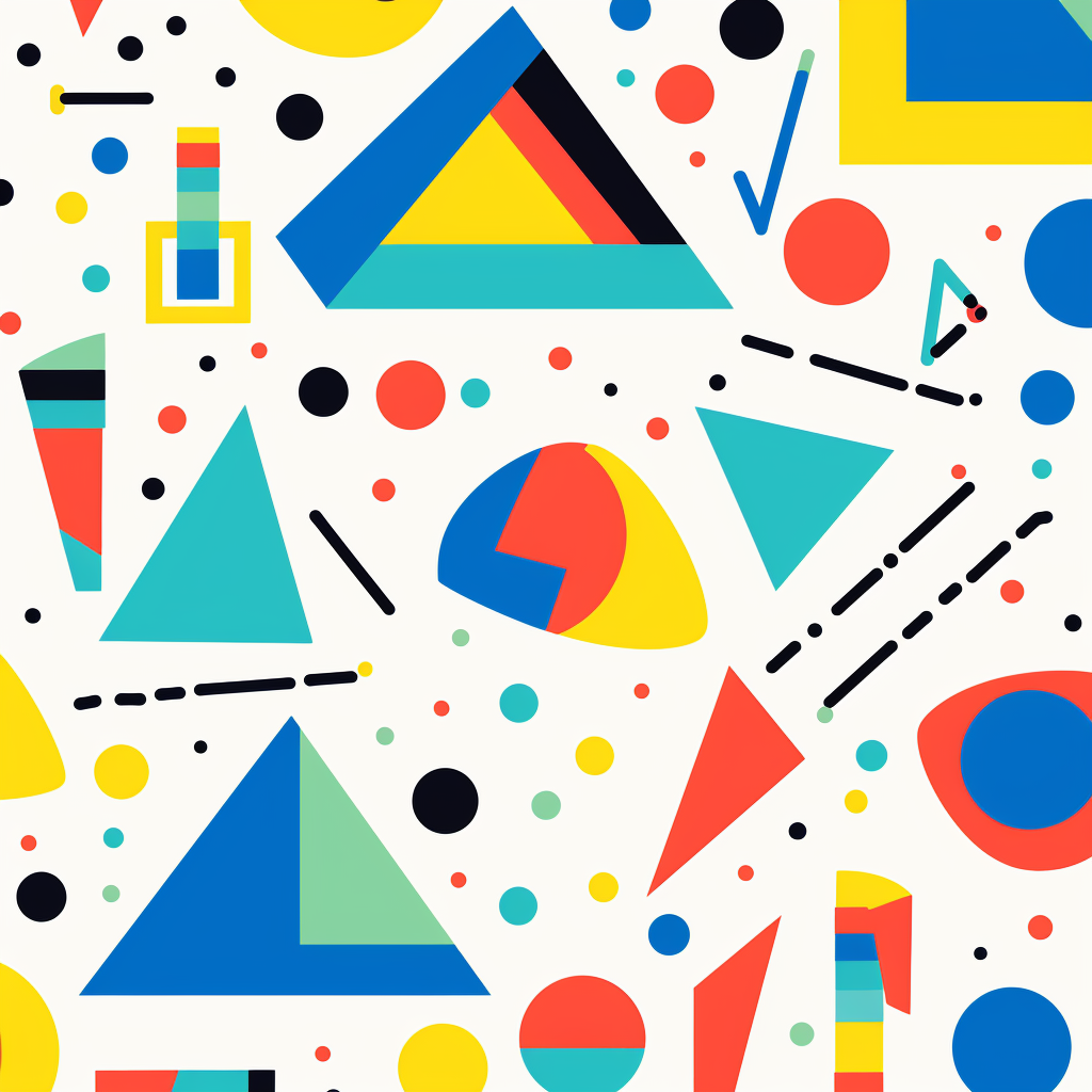 Brightly colored 80s geometric shapes on white background