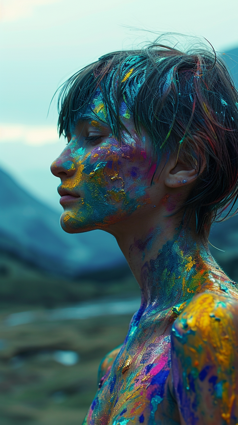 vibrant girl in front of mountains