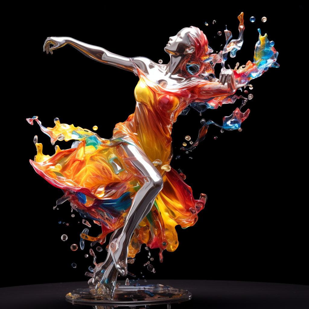 Statue dancing in colorful glass