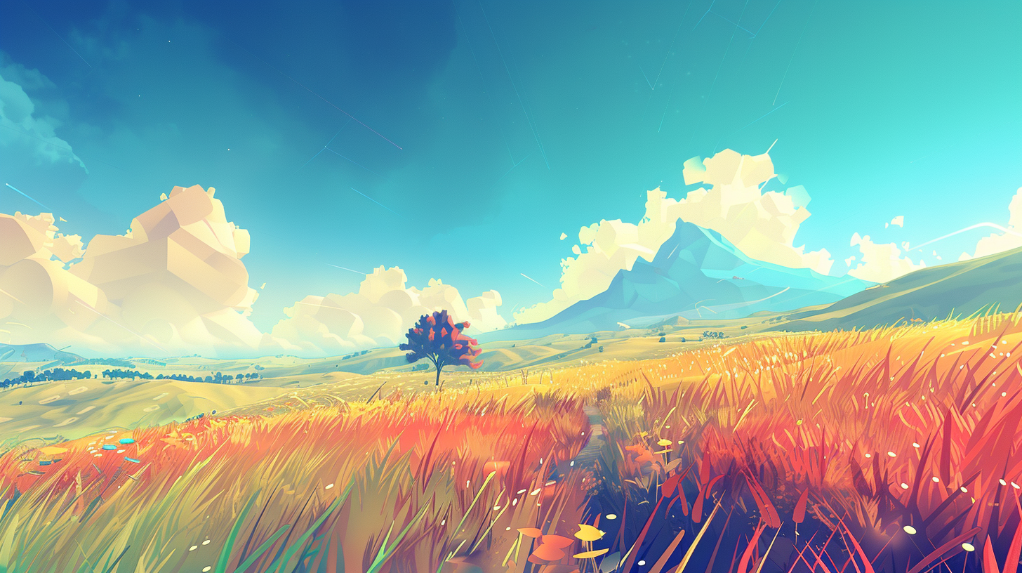 Stylized colorful grass fields outpost