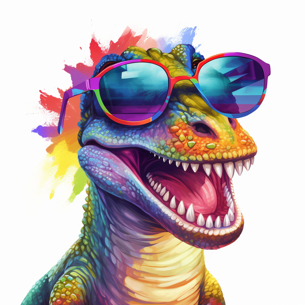 Vibrant dinosaur with sunglasses